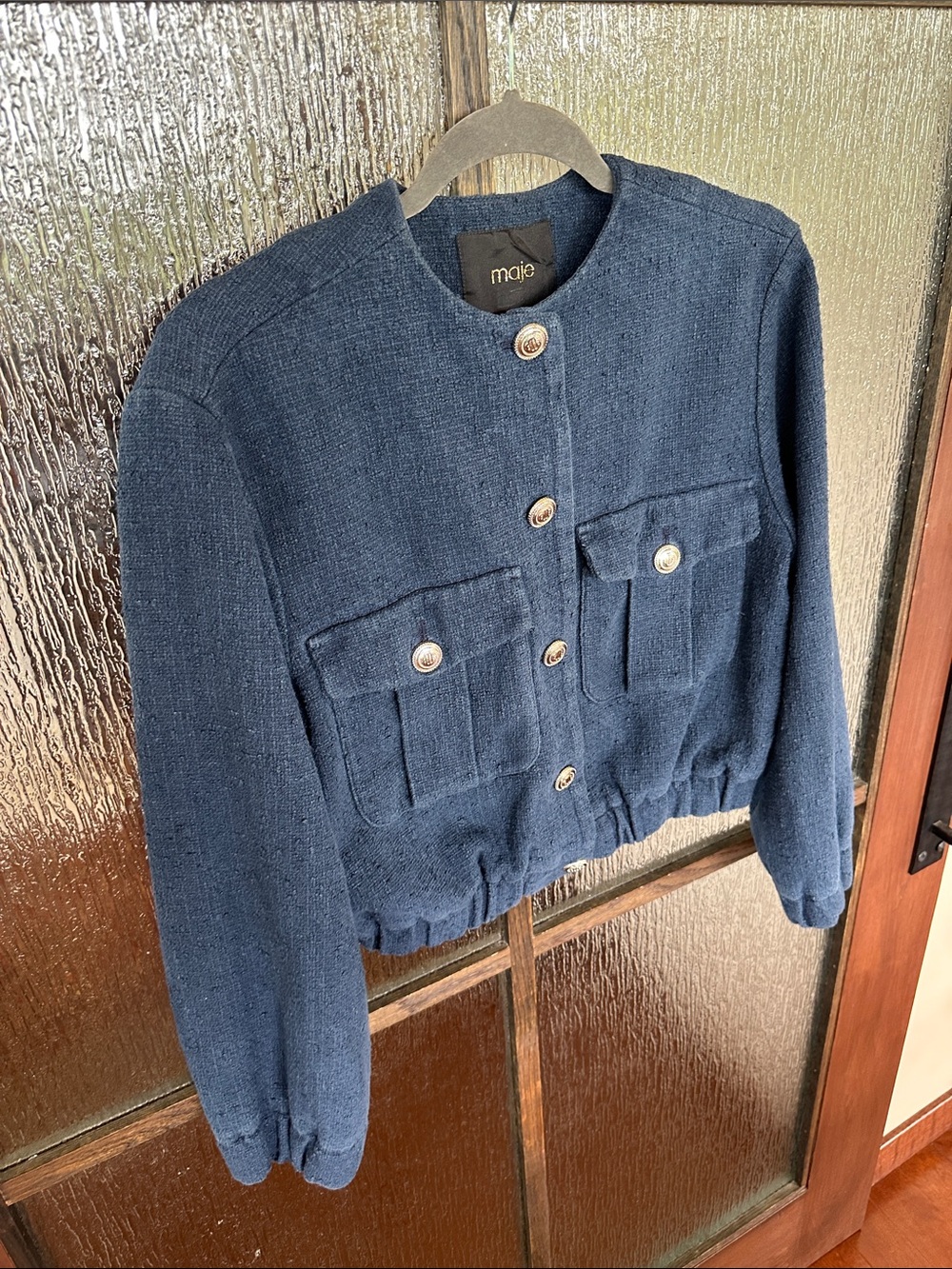 Maje Bimarine Tweed Jacket Classic Navy Button-Front Women’s Jacket Sz 38 or 4-6 - Picture 7 of 12